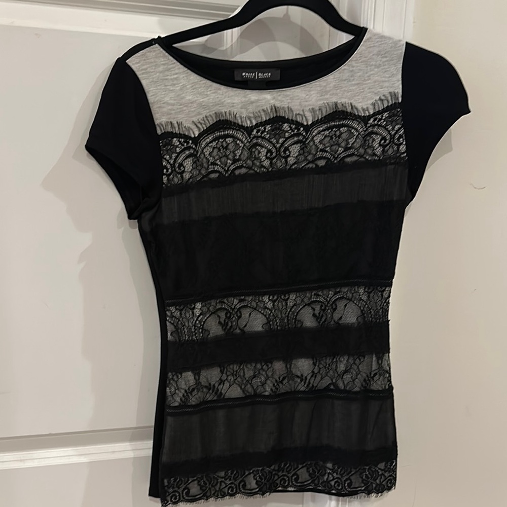White House Black Market Fitted Embellished Cap Sleeve Blouse